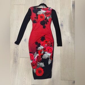 Elegant Red and Black Floral Dress